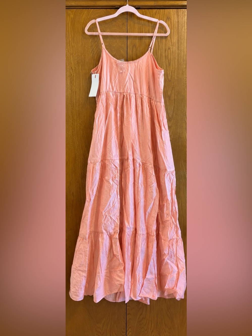 NWT Endless Rose Coral Pink Button Front Tiered Maxi Dress L